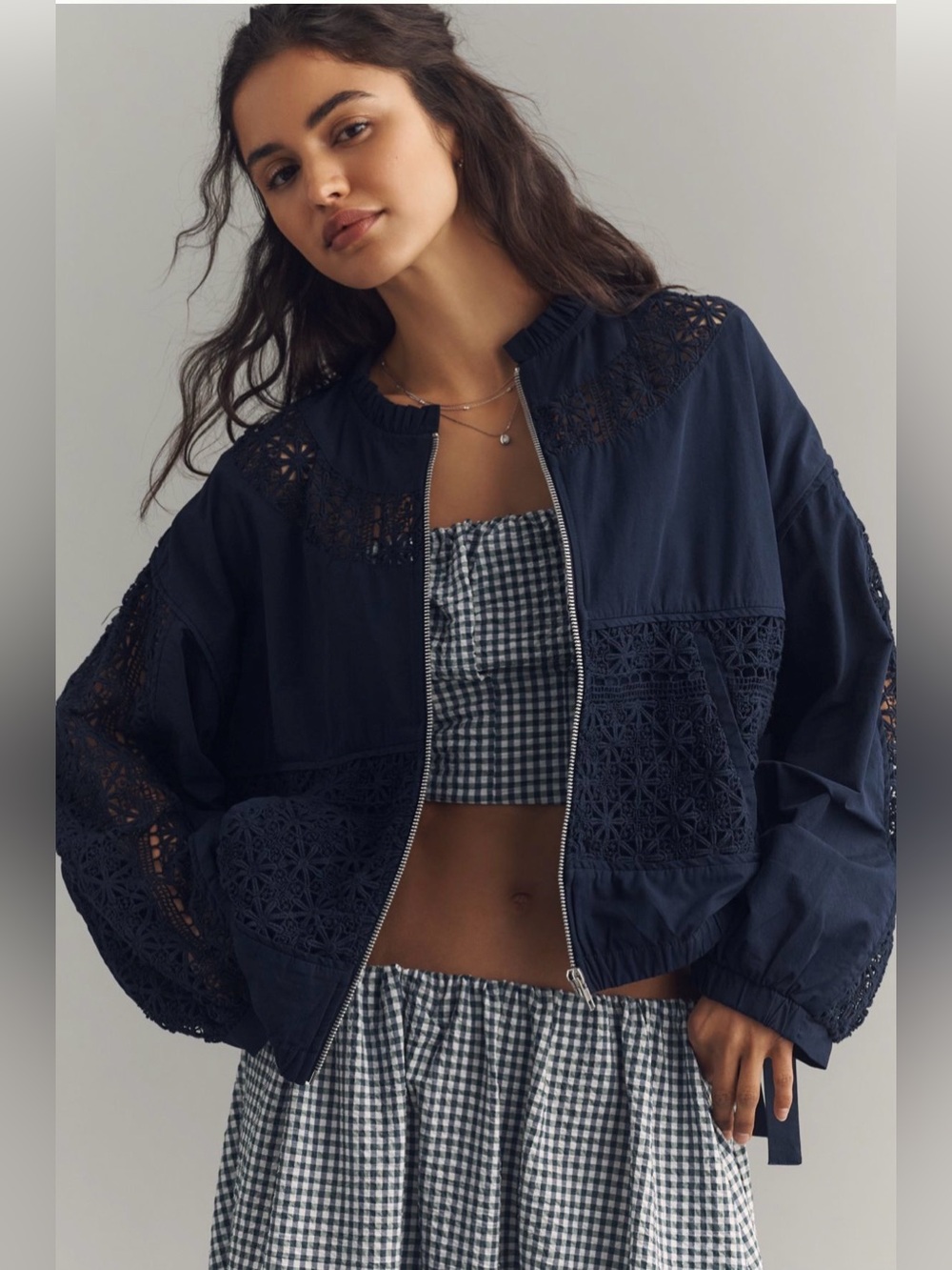 By Anthropologie Lace Bomber Jacket